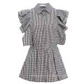 Womens Gingham Peplum Tops Retro Black Checkered Shirt Ruffles Sleeveless Summer Plaid Blouse with Button Plus Size 3XL Blusas